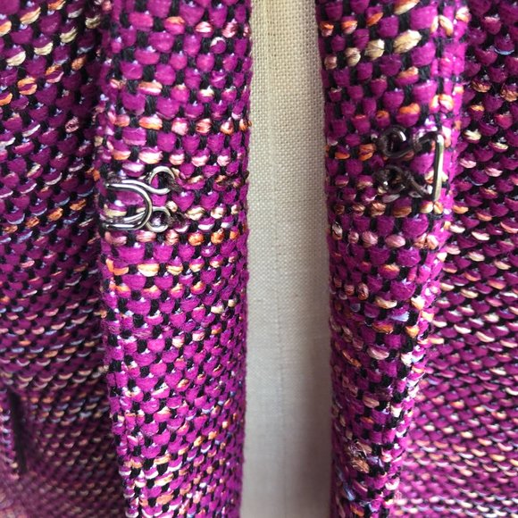 St. John Collarless Woven Fuchsia Multicolor Tweed Boucle Blazer Jacket 8 2019 - Picture 9 of 16
